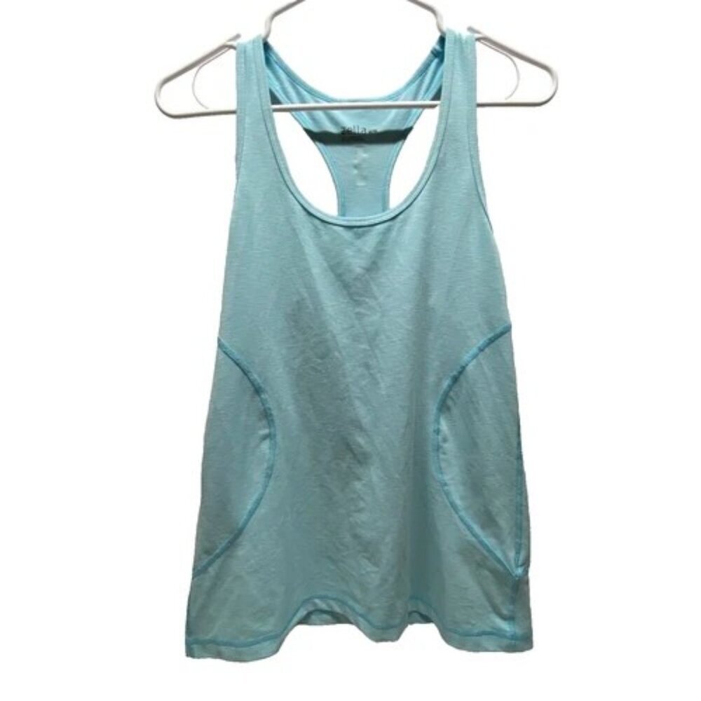 Zella Racerback Tank Women's Medium‎ Aqua Blue White Stripe Activewear Top NWOT